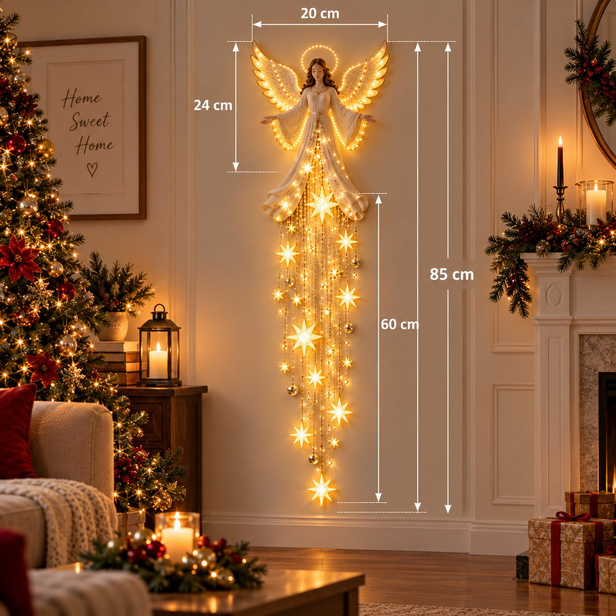 Decoración de Ángel con Cascada de Luces