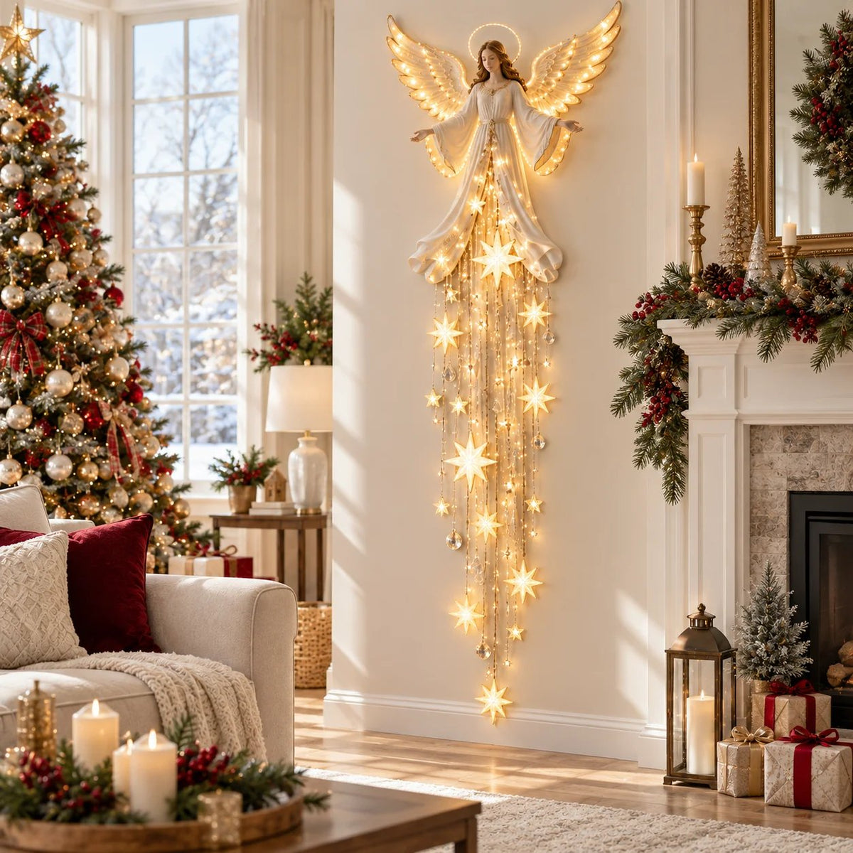 Decoración de Ángel con Cascada de Luces