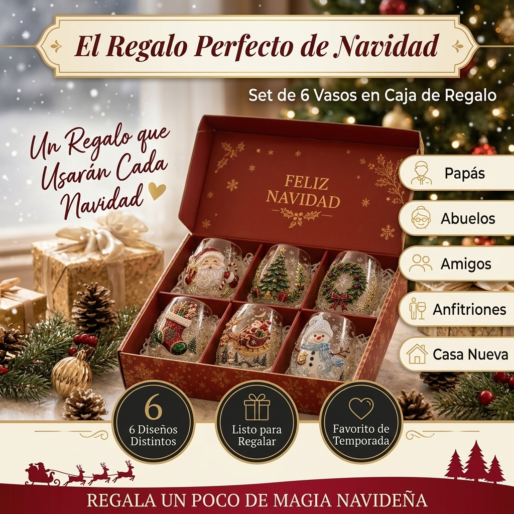 Vasos de cristal con Diseño Navideño 3D