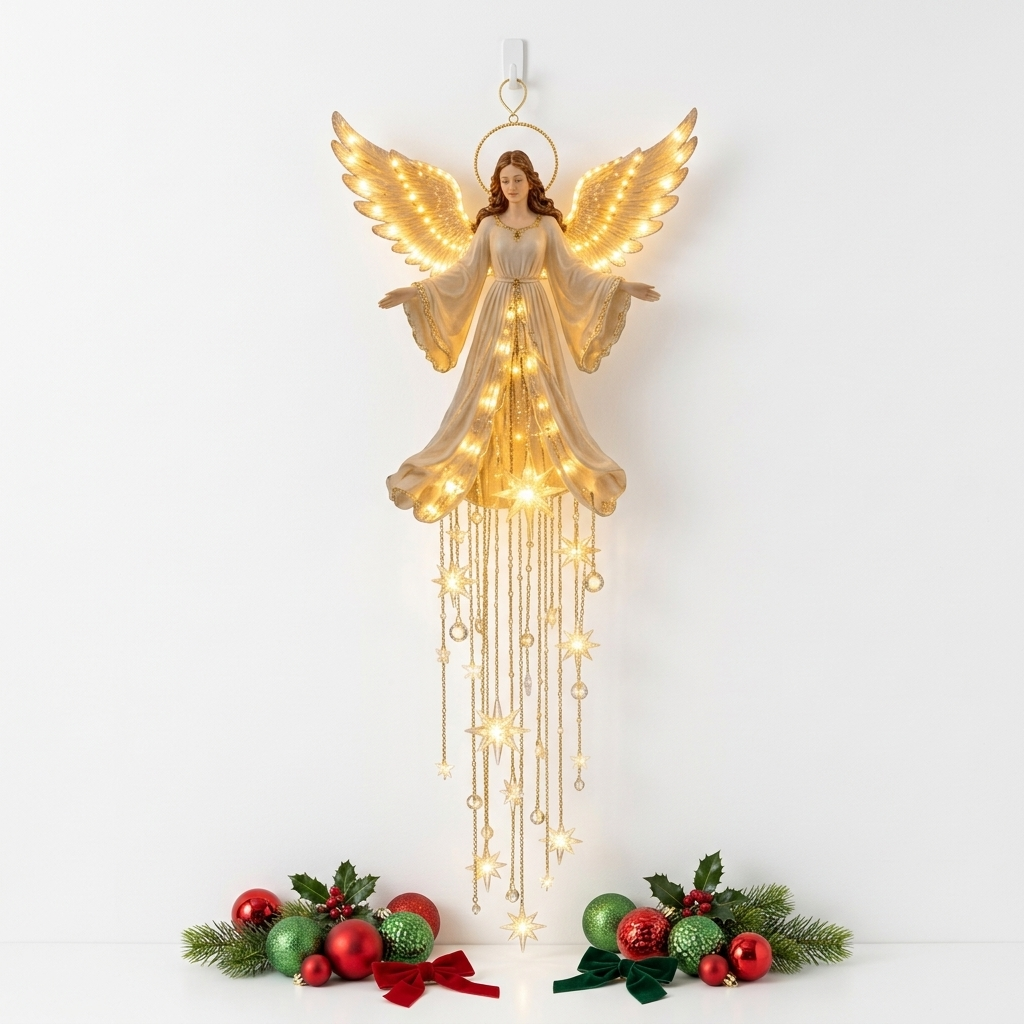 Decoración de Ángel con Cascada de Luces